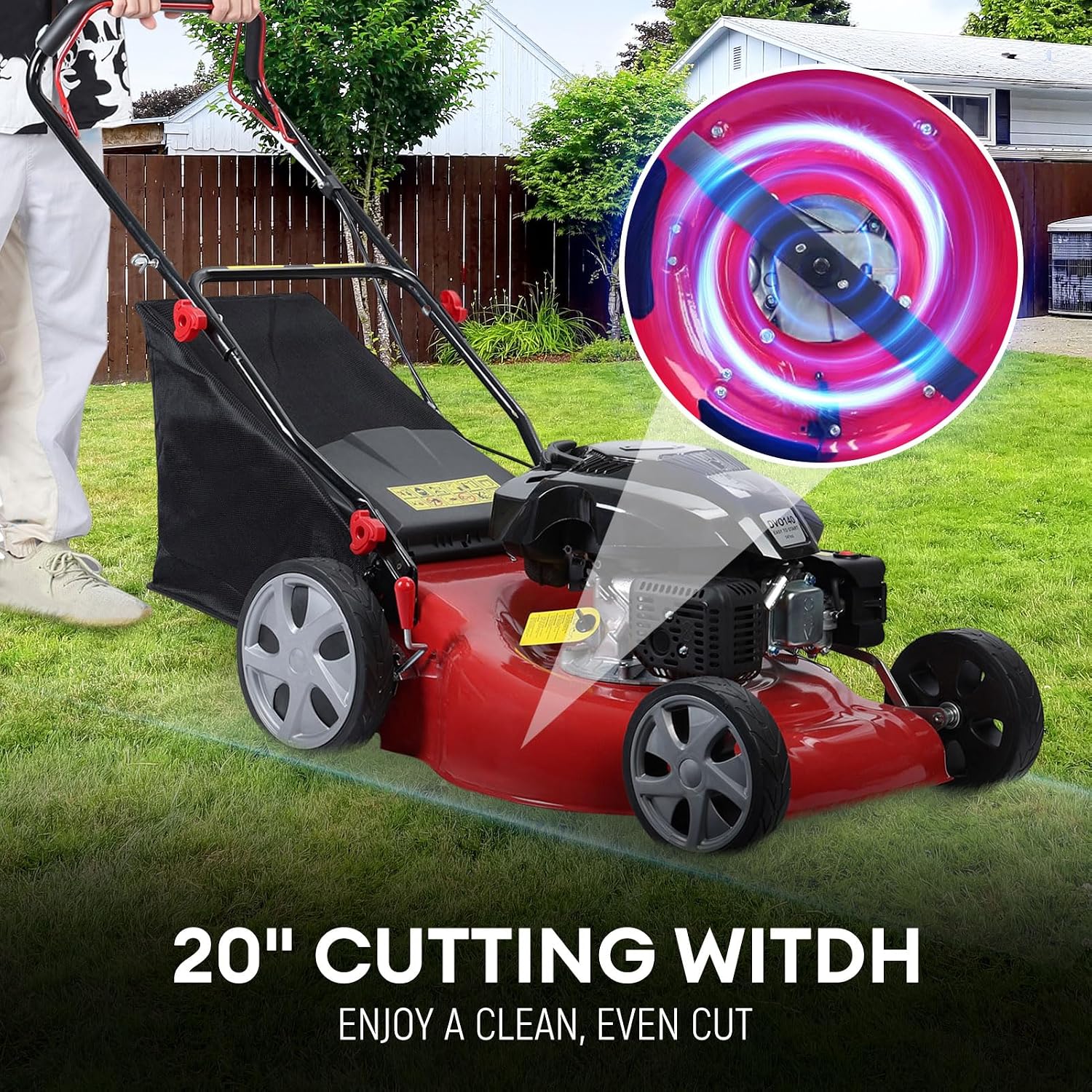 3 in 1 Gas Lawn Mower Self Propelled,141 OHV Engine with Air Cooling, 20' Steel Deck, 8-Level Height Adjustment, 50L Grass Tank, Foldable Design Red