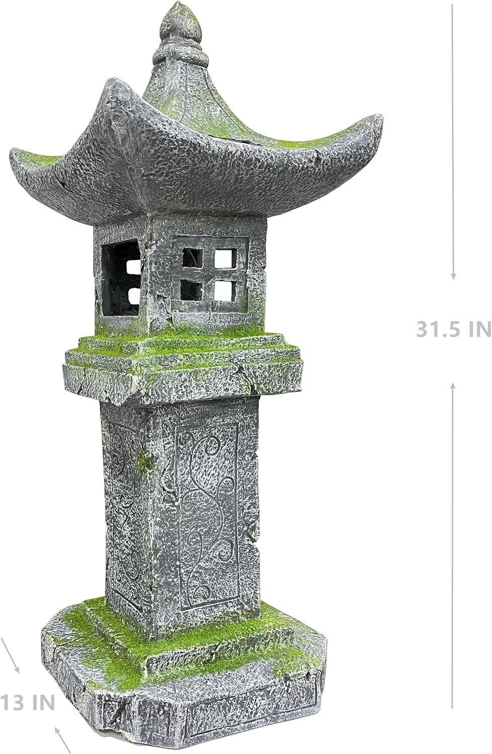 31.5''High Japanese Pagoda Statue Moss-Covered Retro Miniature Tower Lantern Garden Decoration Figurines Outdoor Asian Decoration Zen Courtyard Landscape…