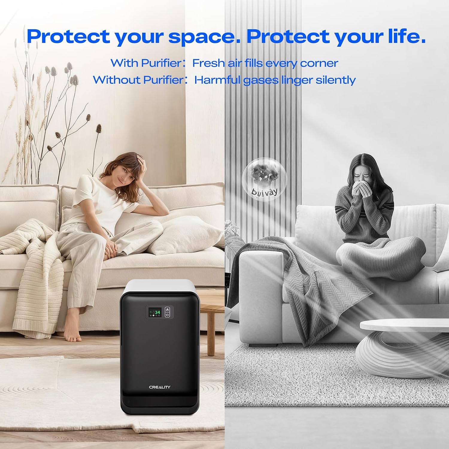 Creality 3D Printer Air Purifier, High-Dense Activated Carbon, 360°All-Round Purification, Long Filter Lifespan, 99% Filtration Efficiency, Smart Touch Control,Fit for Most FDM 3D Printers