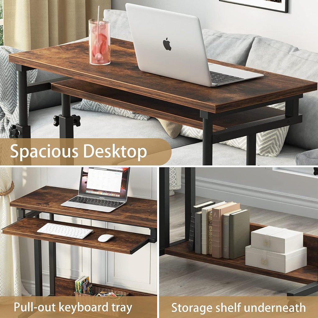 Tribesigns Portable Desk for Sofa and Bed, Height Adjustable Laptop Table Small Standing Desk Rolling Computer Cart with Keyboard Tray on Wheels for Home Office