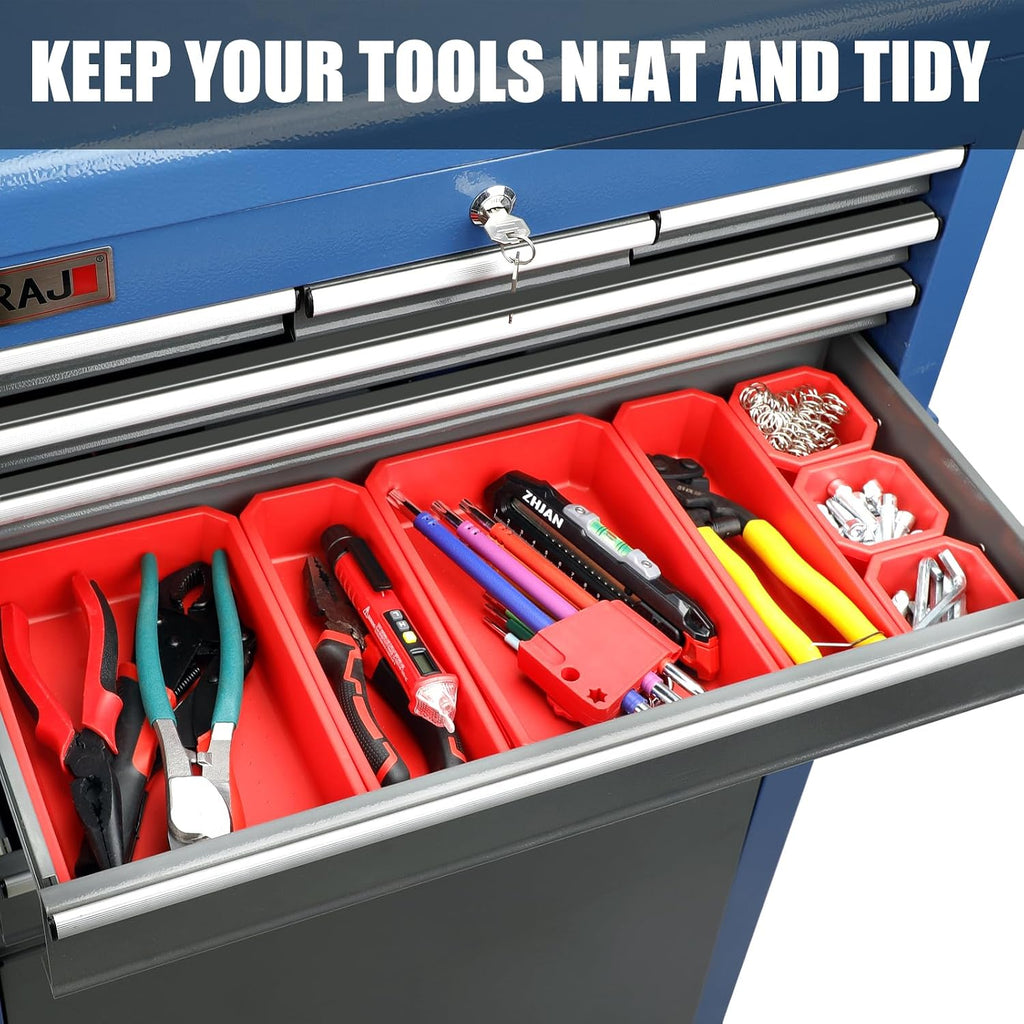 Rolling Tool Chest,8-Drawer Tool Chest with Wheels, Removable Toolbox Organizer,Detachable Large Tool Storage Cabinet with Lock & 10 Hooks & 8 Drawer Organizers,Suit for Garage,Warehous