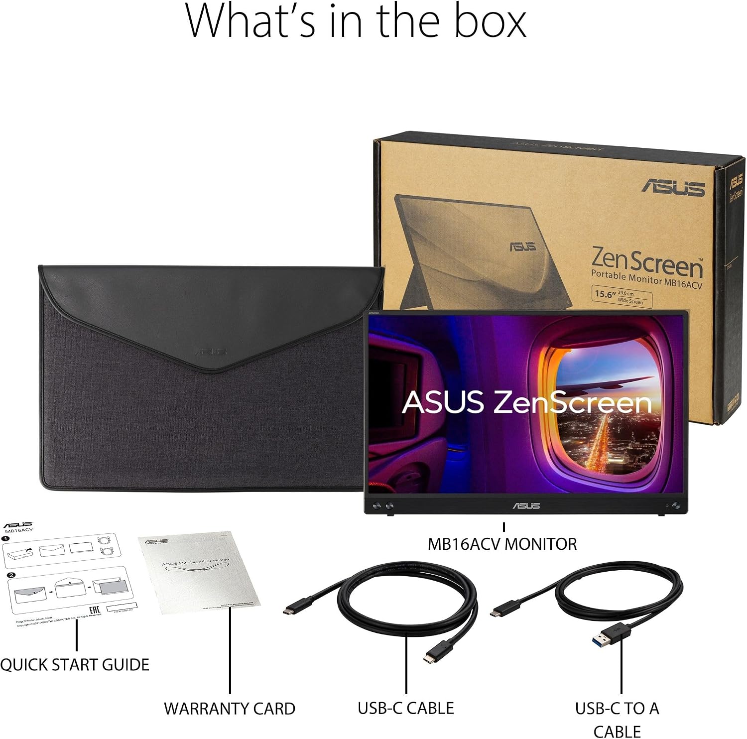 ASUS ZenScreen 15.6' 1080P Portable Monitor (MB16ACVR) - Full HD, IPS, Eye Care, USB-C Power Delivery Monitor (Renewed)