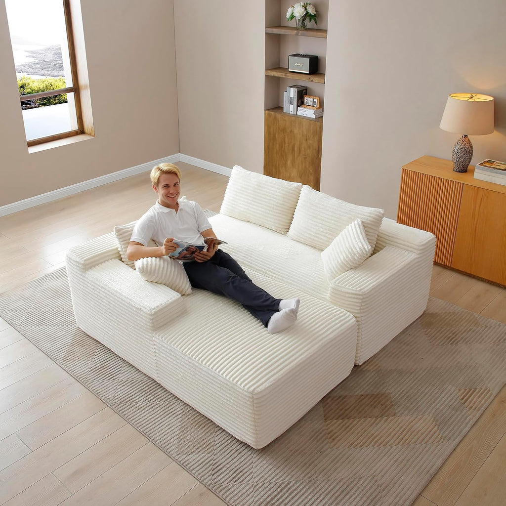 Modular Sectional Sofa Couches, 105' L-Shaped Cloud Boneless Couch with Left Chaise Lounge for Living Room | No Assembly Required | Corduroy Fabric, Beige