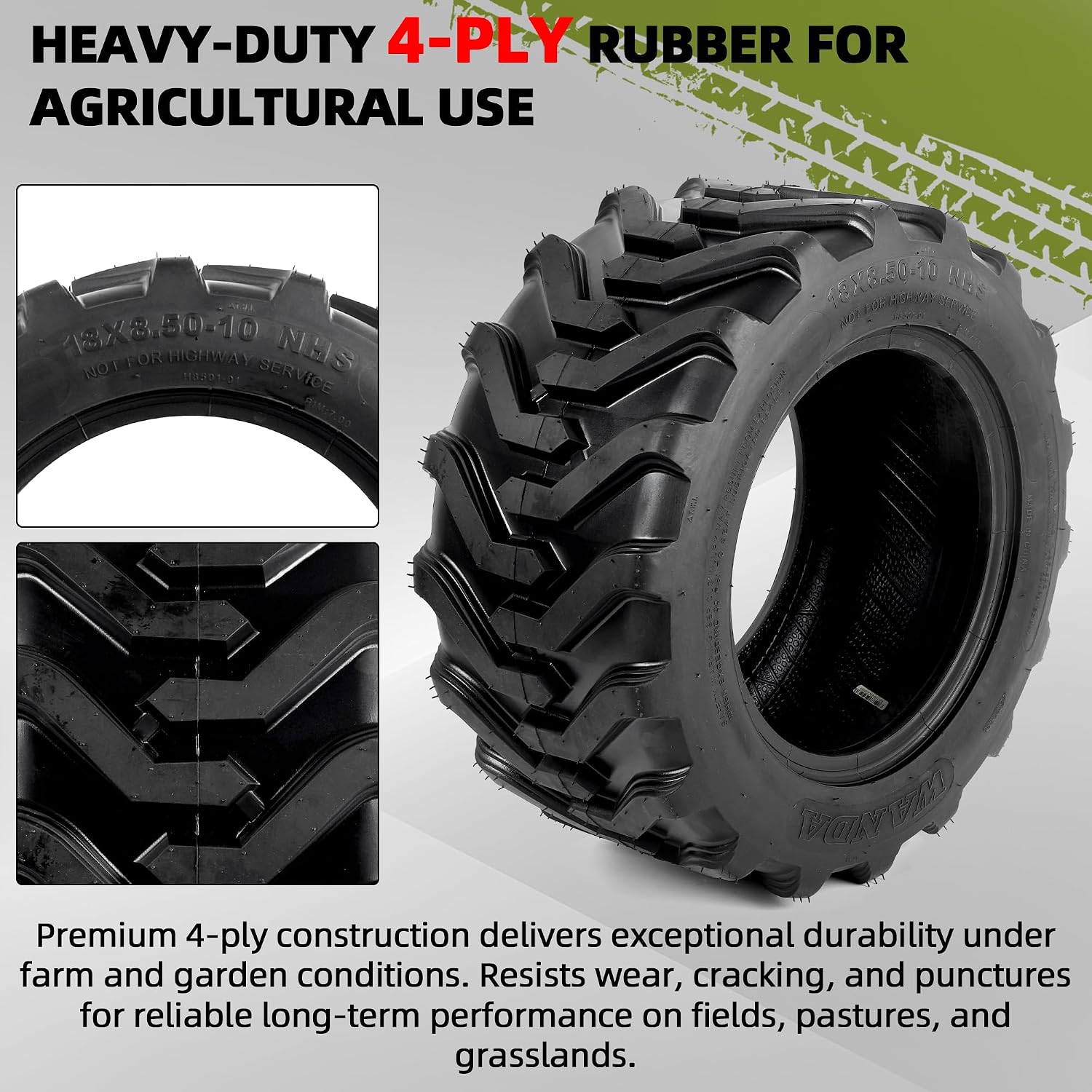 AR-PRO (2-Pack) 18x8.50-10 Garden Tractor Tubeless Tire, Heavy Duty 4-Ply Farm & Lawn Tractor Tire, 780lbs Capacity