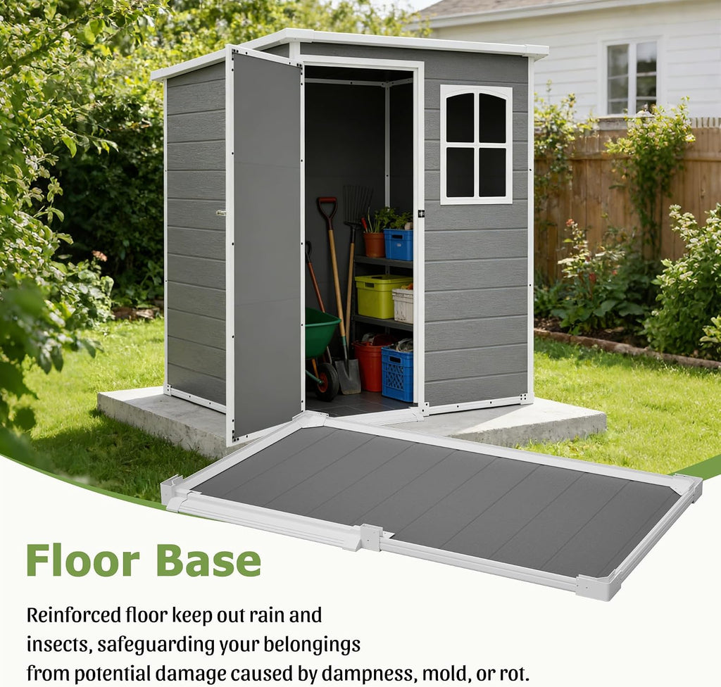 Resin Outdoor Storage Shed Kit Plastic Sheds Perfect to Store Patio Furniture, Garden Tools Bike Accessories, Beach Chairs and Lawn Mower, Grey (5x3 ft)