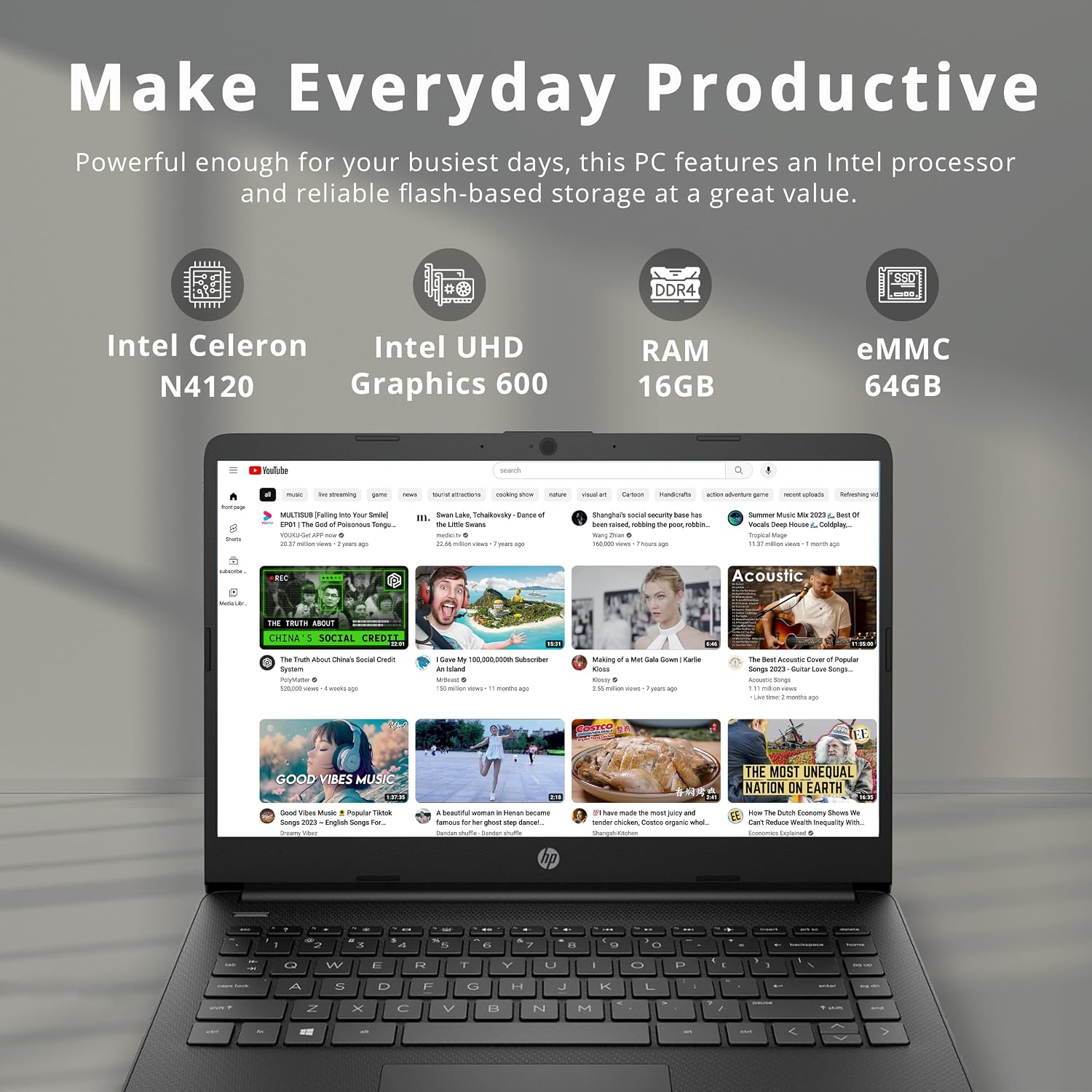 HP Stream 14' HD BrightView Laptop, Intel Celeron N4120 Processor, 16GB RAM, 64GB SSD, Intel UHD Graphics, 720p Webcam, WiFi, HDMI, Win 11 S, Black (Renewed)