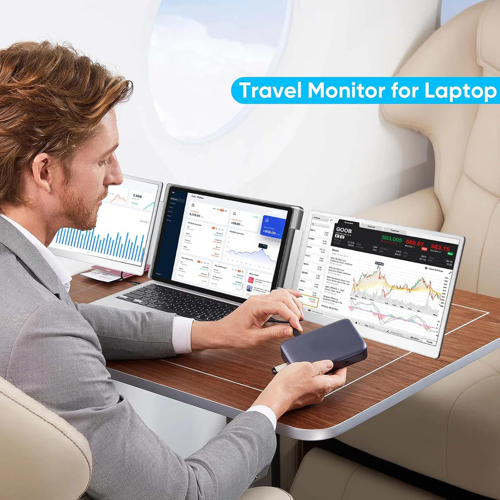 Laptop Screen Extender, FHD 1200P 16:10 IPS Portable Monitor for Laptops 12~16.2 inch, 14' Triple Screen Laptop Monitor Extender Display, Plug & Play with USB-C HDMI for Windows/MacBook/Switch/PS5