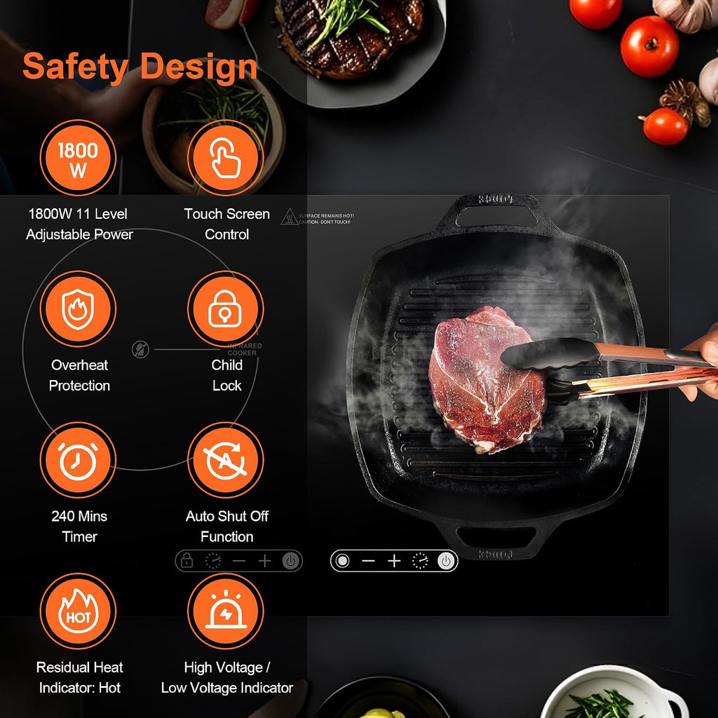 Dual Coil Design of 2 Burner Cooker, 1800W Electric Ceramic Hot Plate for Cooking, Infrared Double Burner Portable Countertop or 24inch Built-in Cooktop Radiant Stove Top, Compatible with All Cookware