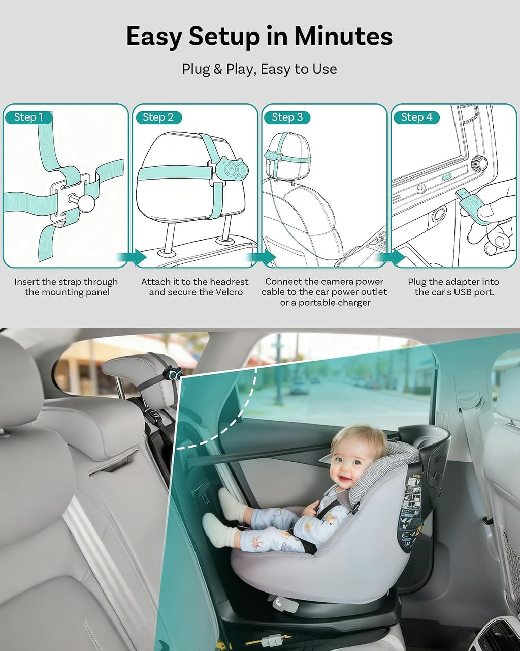 OTTOCAST Cabin Care Baby Car Camera with Wireless CarPlay Adapter, 1080P HD Baby Monitor with IR Night Vision, 150° Wide Angle, Real-Time Rear Seat View On Car Screen, Easy Install