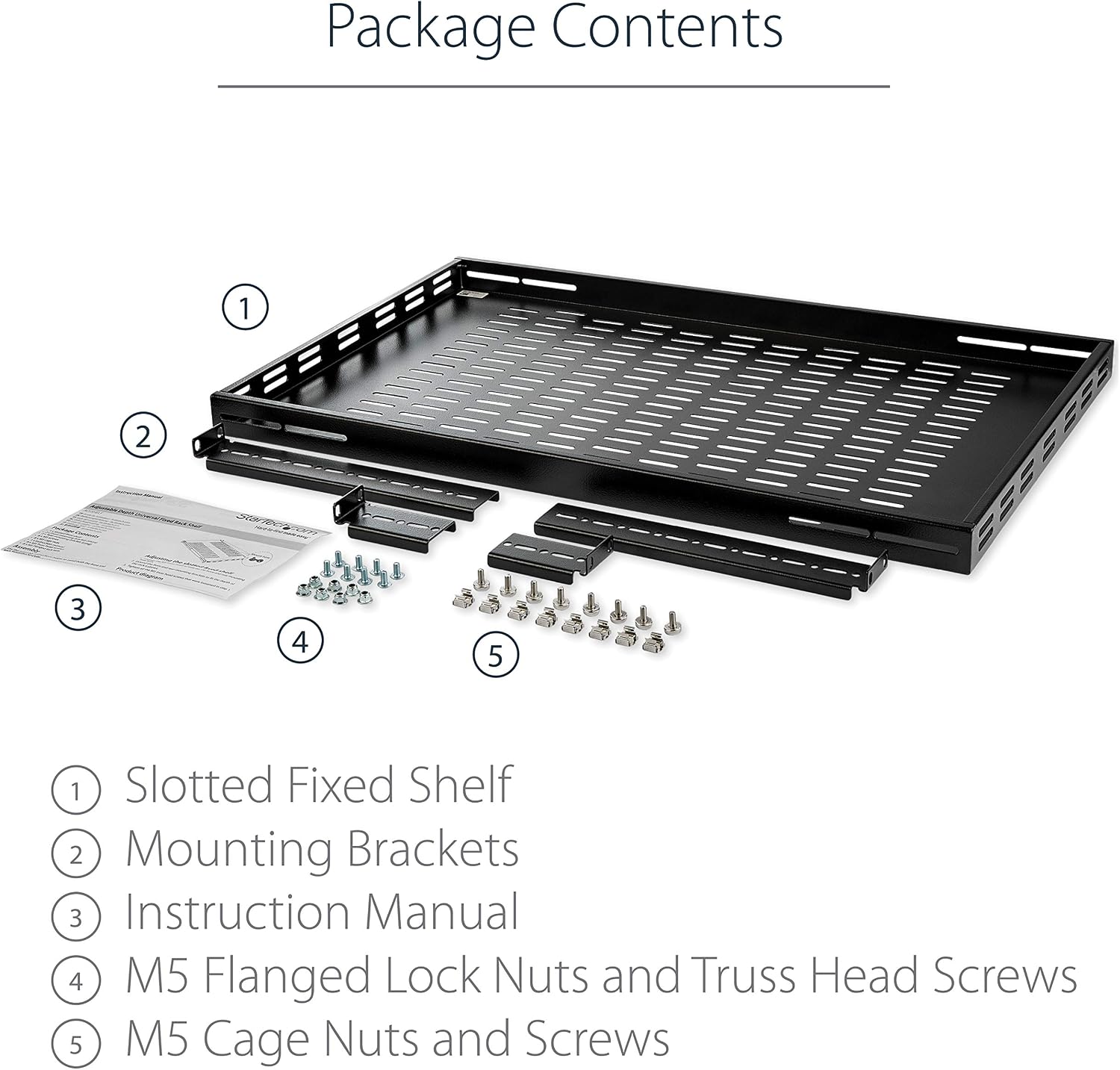 StarTech.com 1U Adjustable Vented Server Rack Mount Shelf - 175lbs - 19.5 to 38in Adjustable Mounting Depth Universal Tray for 19' AV/ Network Equipment Rack - 27.5in Deep , TAA (ADJSHELF)