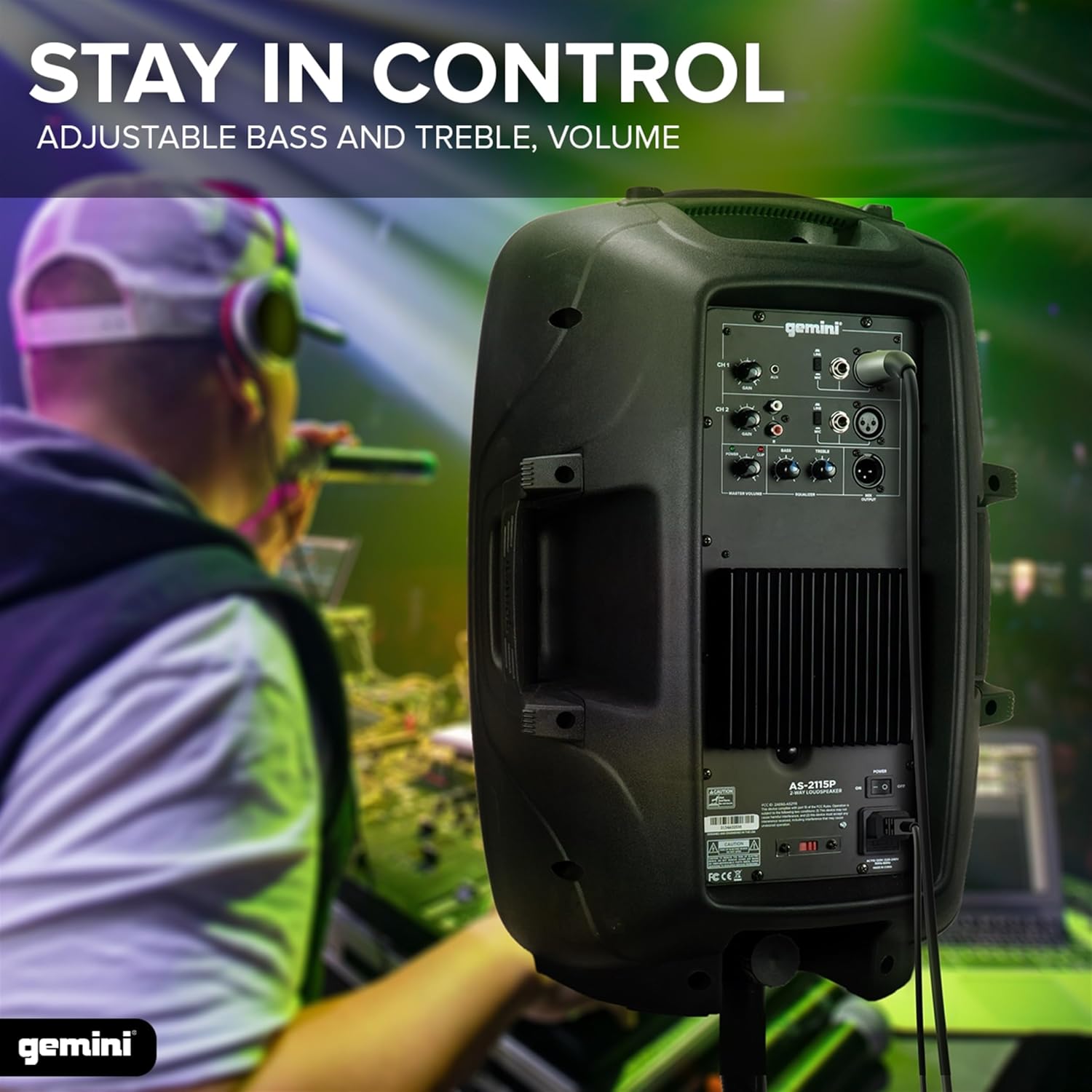 Gemini 120W Powered PA Speaker 15' – Active Stage Monitor with EQ, XLR Inputs, Stand Mount, Road-Ready Design, Full-Range 2-Way Sound for DJs & Events (AS-2115P)