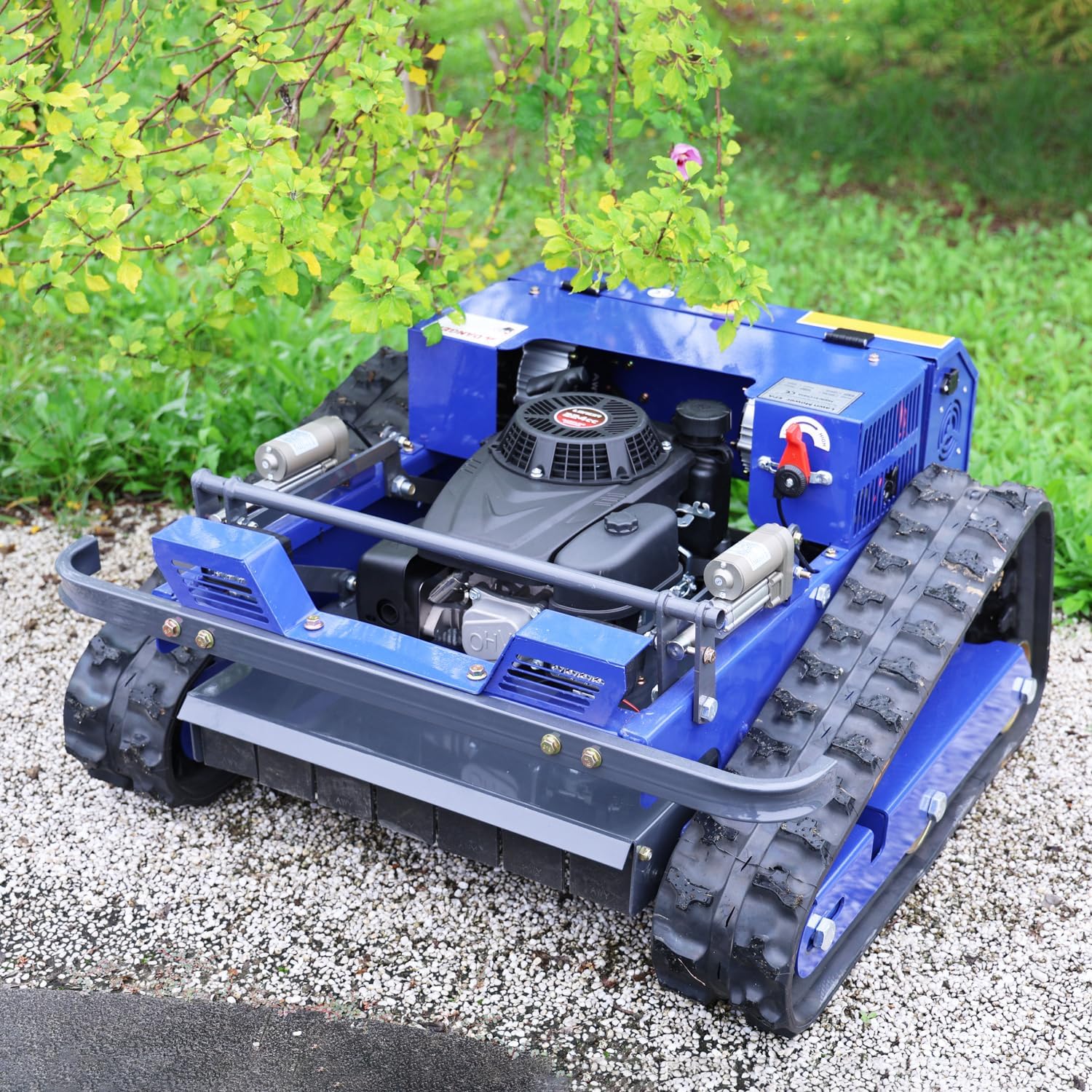 AIWEIYA-Remote Control Lawn Mower,Oil-Electric Hybrid Crawler Track Mower,1.1-5.9 Inch Cutting Height Professional Landscape and Estate Mower for 100% Slope(45°) Large Turf Grass Cutting