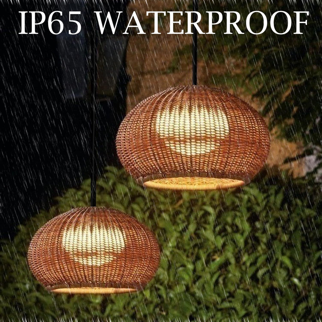 MIXL-24 Inch Large Rattan Pendant Light,Outdoor Waterproof Hanging Light Fixture,Rustic Dining Room Light Fixture,Farmhouse Style Pendant Lamp for Balcony Yard and Porch