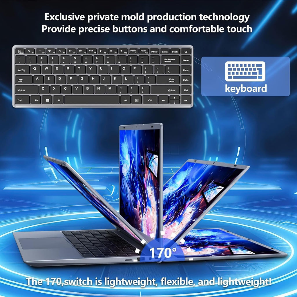 2026 Silver Laptop, Pentium Gold 6500Y Processor(Up to 3.4 GHz),8GB RAM 256GB SSD,14 Inch FHD IPS Display, 5000mAh Battery,Type-C