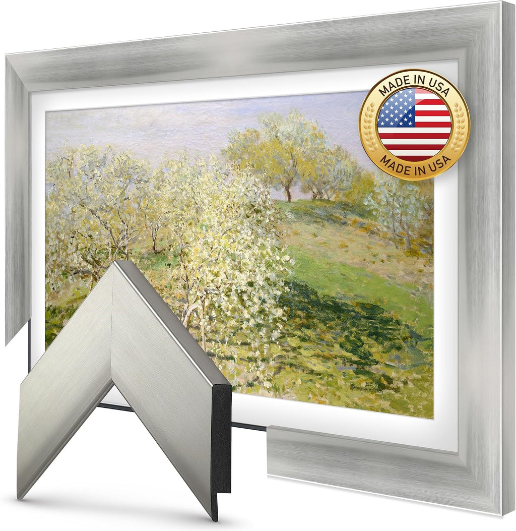 Frame My TV Deco TV Frames - Brushed Stainless Smart Frame Compatible ONLY with Samsung The Frame TV and Pro (55', Fits 2021-2025 Frame TV)
