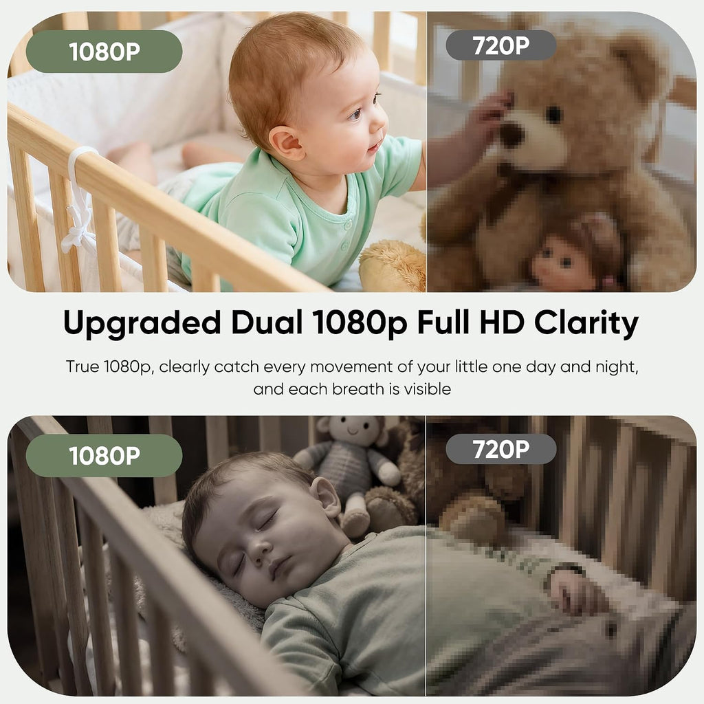 bonoch Upgraded 1080P Baby Monitor with 2 Cameras, 7' MegaView Split Screen Baby Monitor No WiFi, Dual Video Monitor with Camera and Audio, 6000mAh, White Noise, 2 Way Audio, PTZ, Night Vision