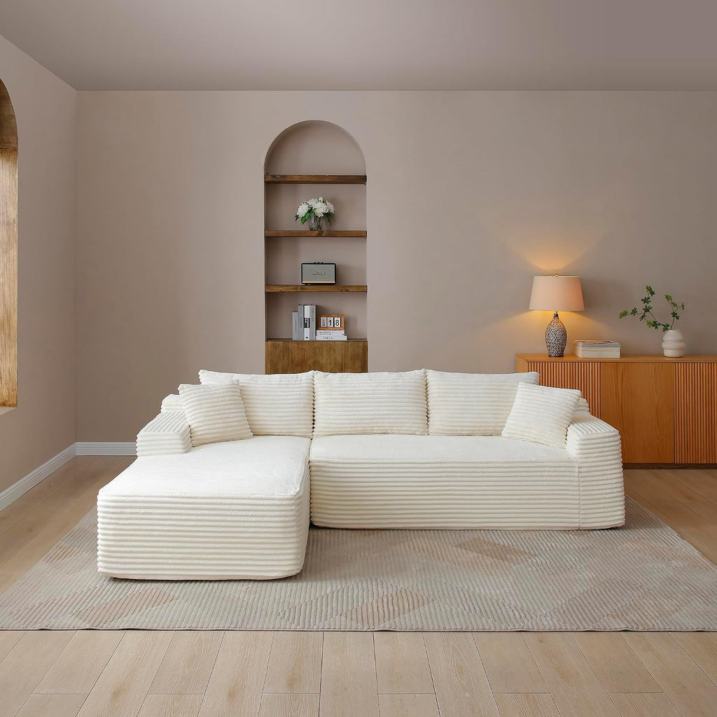 Modular Sectional Sofa Couches, 105' L-Shaped Cloud Boneless Couch with Left Chaise Lounge for Living Room | No Assembly Required | Corduroy Fabric, Beige