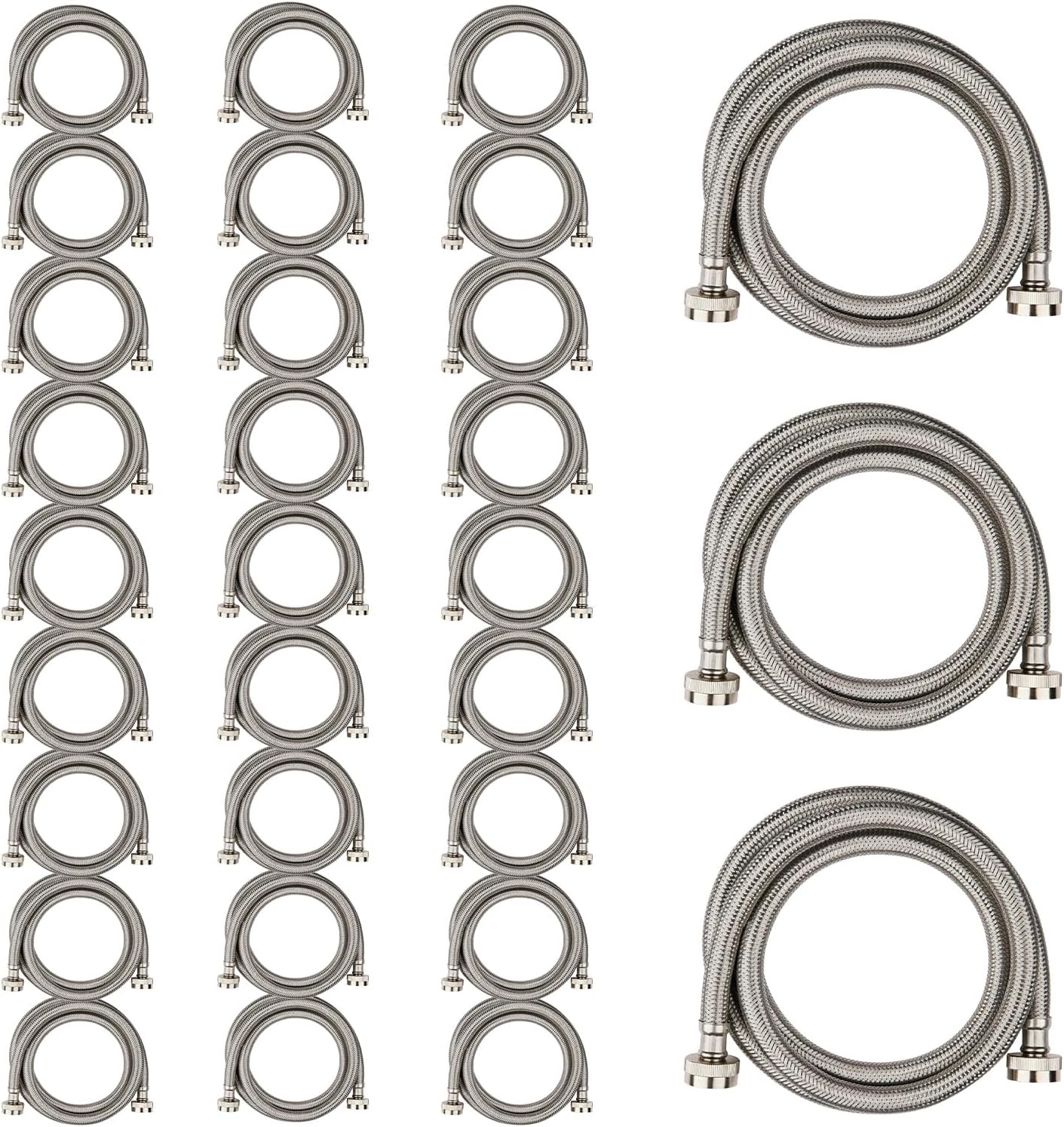 30 Pack Foskan 4FT Stainless Steel Braided Washing Machine Hose,Burst Proof PVC Core for Hot and Cold Water Supply Lines (4FT)