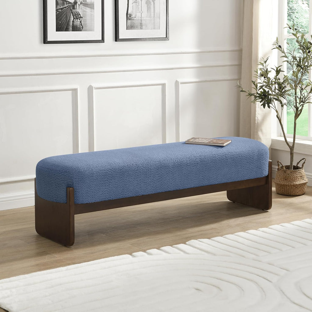 Christopher Knight Home Arden Minimalist Style Rectangular Loop Yarn Fabric Ottoman Bench, Rubberwood Frame, Entryway Bench, Living Room Sofa Extra Seat, End of Bed Footstool, Blue+Brown