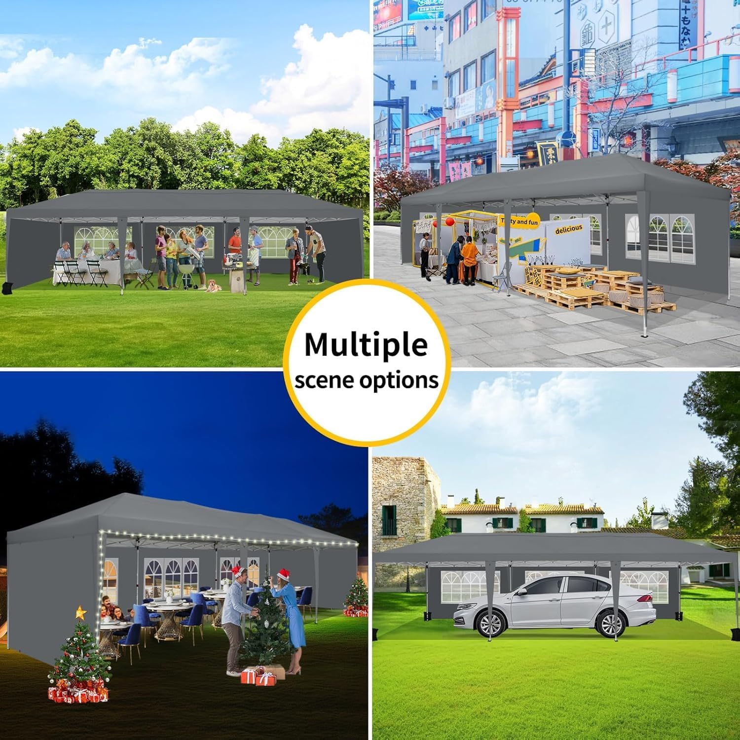 COBIZI 10x30 Pop Up Canopy Tent with 5 Sidewalls Party Tents for Parties Wedding Backyard Waterproof Outdoor Commercial Canopy Event with Sandbags, Gray
