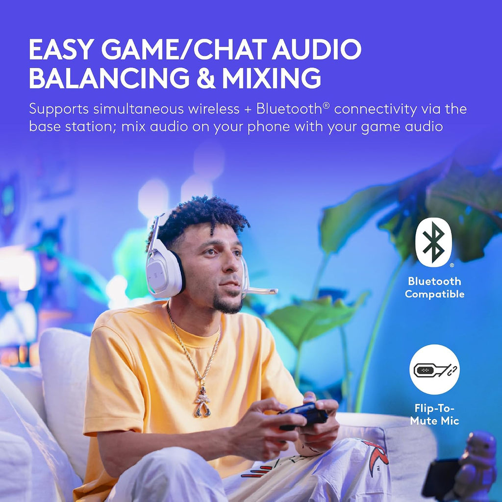 Logitech G Astro A50 X Multi-Platform Wireless Gaming Headset + Base Station for PS5/Xbox/PC: PLAYSYNC Video & Audio Switcher, HDMI 2.1 4K 120Hz VRR, <24bit/48kHz, 24hr Battery, 2.4GHz & BT - White