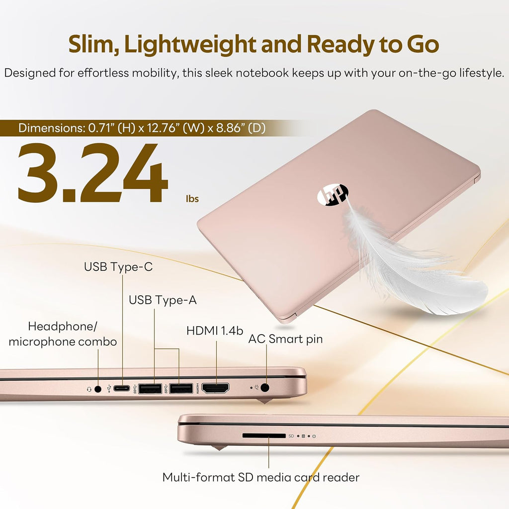 HP Stream 14' Laptop with AI Copilot, Flagship for Students & Business, 13th Gen Intel 4-Core, 4GB RAM, 1.12TB Storage (128GB UFS + 1TB Docking Station), Office 365 1-Year, Win 11 S, Pale Rose Gold