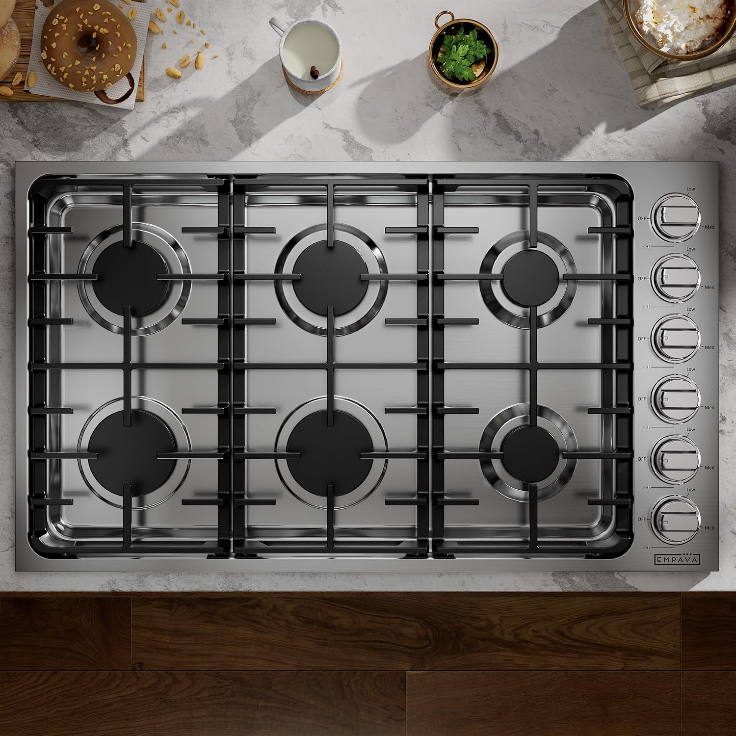 Empava 36 in. Gas Stove Cooktop 6 Italy Sabaf Sealed Burners NG/LPG Convertible in Stainless Steel