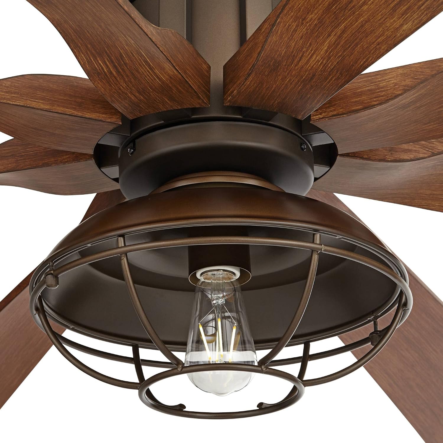 Possini Euro Design 70' Defender Modern Industrial Outdoor Ceiling Fan with LED Light Remote Control Oil Rubbed Bronze Brown Koa Cage Damp Rated for Patio Exterior House Home Porch Gazebo Garage