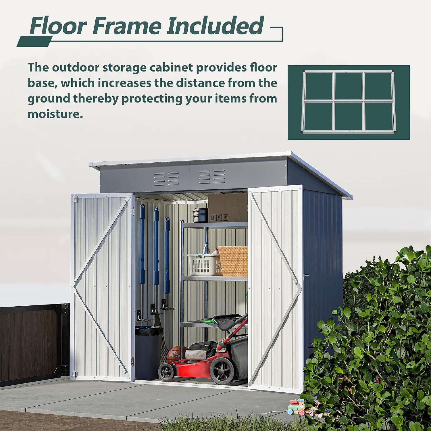 6 x 4 FT Outdoor Storage Shed, Metal Garden Shed with Floor Frame, Small Tool Sheds Outdoor Storage with Lockable Sliding Doors & Air Vents, Storage House Waterproof for Backyard, Lawn, Grey