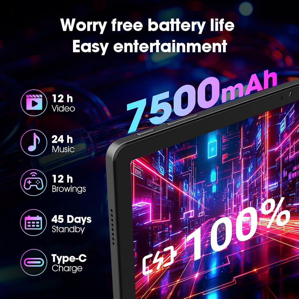 DigiLand 2025 Android 14 Tablet 11 inch Gaming Tablets MediaTek Helio G99 Octa-Core FHD 1920 * 1200 Display Android Tablet 16GB RAM+256GB Storage,Widevine L1 Support,WiFi 6,7500mAh(8+256GB)