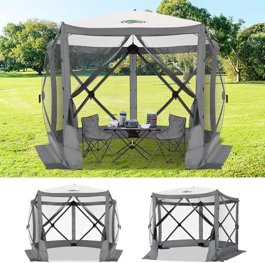COBIZI 10x10 FT Pop up Gazebo, Popup Canopy Tent, Screened in Gazebos, Waterproof Portable Outdoor Small Screen Tents Sun Shelter,carpas para Patio for Camping, Garden and Backyard,Grey