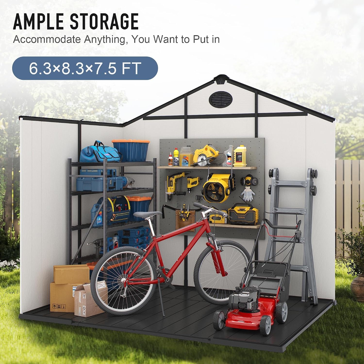 ‌Yokayoay 6x8 FT Resin Storage Shed, Featuring 0.6' Thick Panels, Weatherproof Outdoor Tool Shed with Floor for Garden, Lawn, Backyard