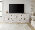 WAMPAT Modern Farmhouse TV Stand for TVs up to 100',3 in 1 Wood Entertainment Center,32' H Tall TV Console Cabinet with Barn Door for Living Room,Bedroom,Antique White