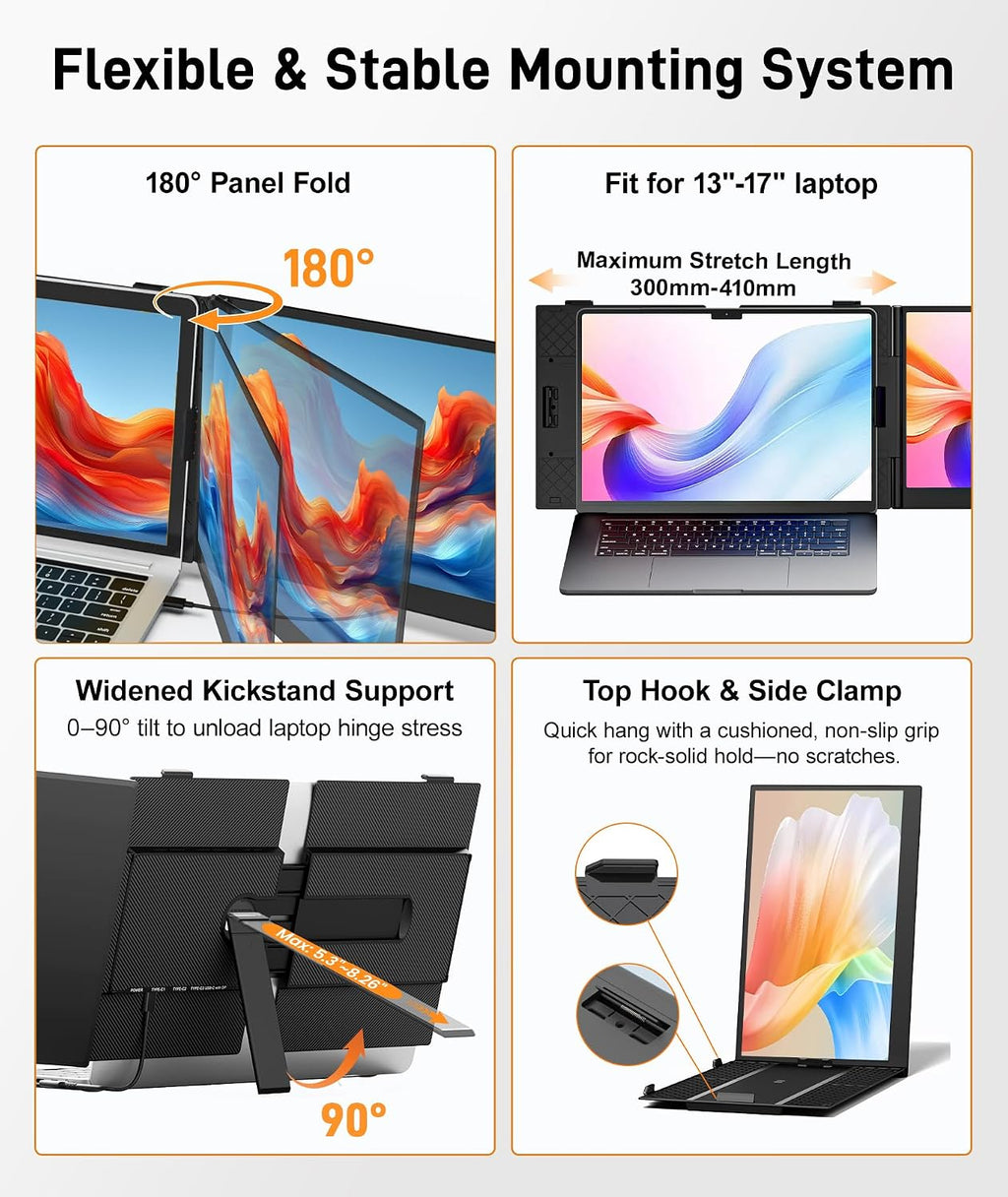 Laptop Screen Extender, Ultra-Thin 14' FHD 1080P IPS Portable Monitor for 13'-17' Laptop, 1.3lbs Lightweight Dual Monitor Extender, Plug & Play for Wins/Mac/Android/Chrome