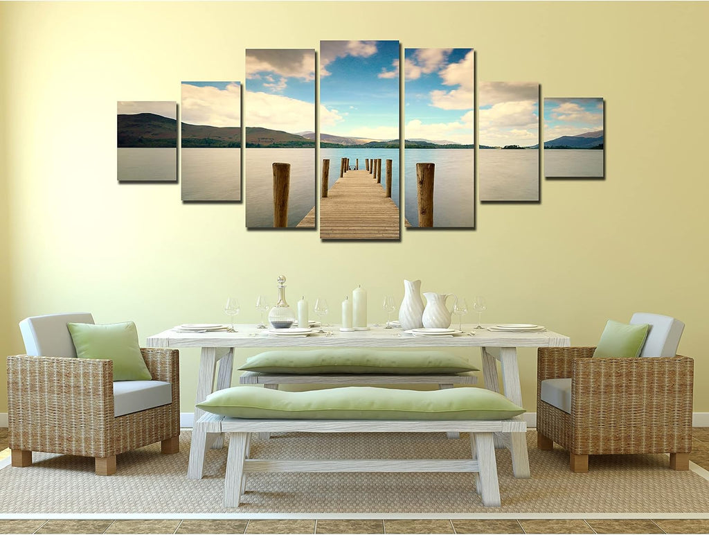 Startonight Huge Canvas Wall Art - Beautiful Bridge On The Beach - USA Large Home Decor - Dual View Surprise Artwork Modern Framed Wall Art Set of 7 Panels Total 40' x 95'