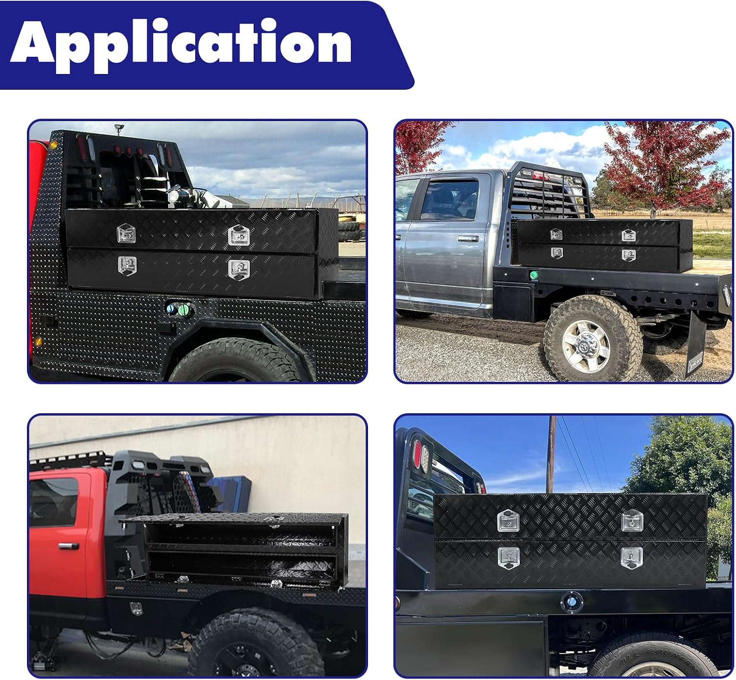 Aluminum Truck Tool Box w/Two Door,5 Bar Tread Truck Storage box w/Lock For Organization,Multifunction Black 60'x21'x15' Truck Toolboxes, For Truck,Trailer,RVs,Toolroom,Garage.