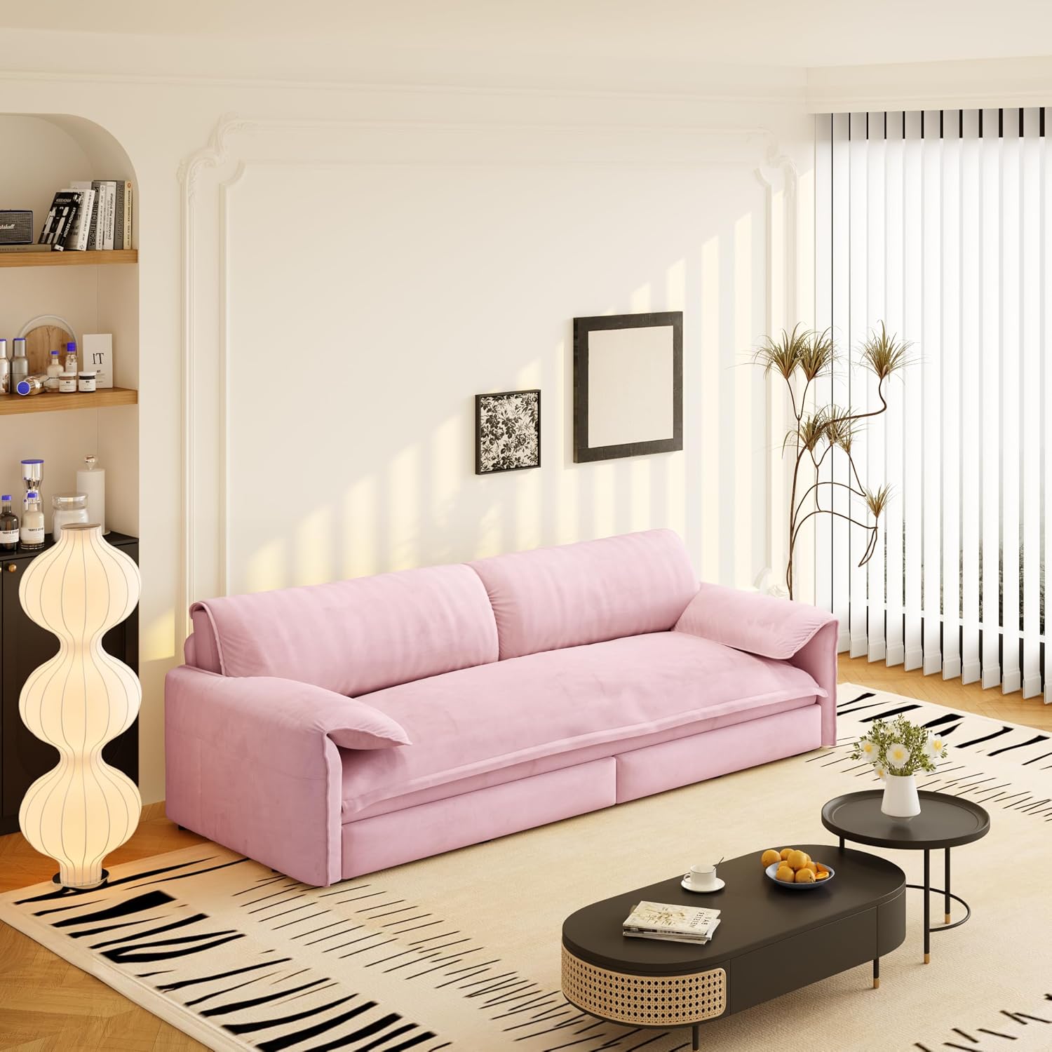 66' Convertible Queen Size Sleeper Sofa Couch Bed Pull Out Sleeper Sofabed for Living Room 3 in 1 Multi-Functional Oversized Cloud Futon Loveseat Recliner Lounge Chaise w/Side Storage,Soft Armrest
