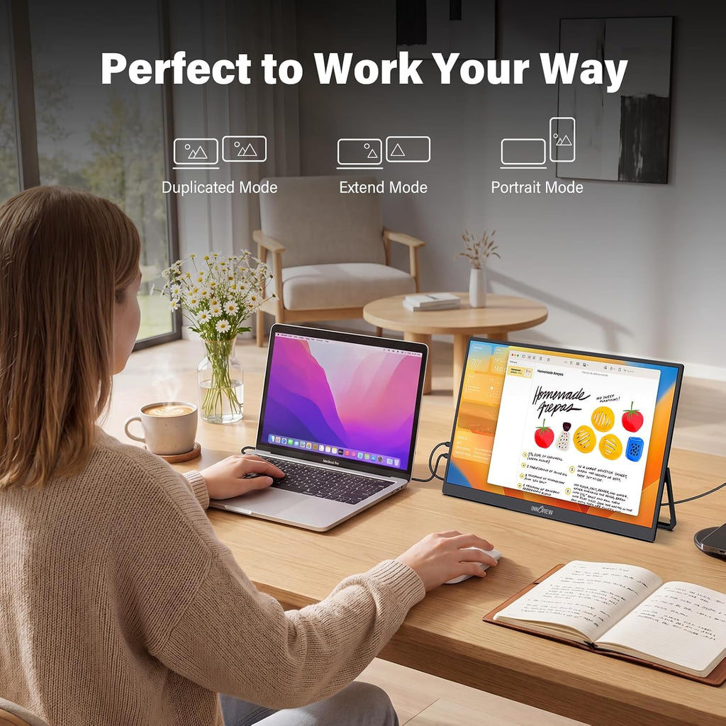 InnoView 15.6 inch Portable Monitor 4K UHD 3840x2160 | 100% sRGB HDR | External Monitor with 2 USB-C & HDMI Ports | Travel Second Monitor for Laptop Mac PC Xbox PS5 Switch (Includes Adapter)