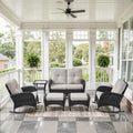 Belord 6 Pieces Outdoor Patio Furniture Set with Wicker Rocking Chairs, Rattan Patio Conversation Set with Glider Loveseat Ottomans and Side Table Black/Beige