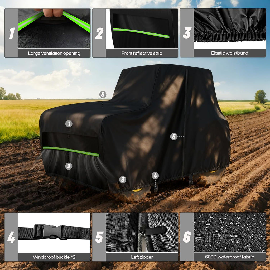 Large Tractor Cover Waterproof Heavy Duty, Fit Most Full Size Utility Tractors, 600D Oxford Tractors Cover for Snow Rain Dust Protection w/Air Vent & Reflective Strips (165'L x 87'W x 110'H)