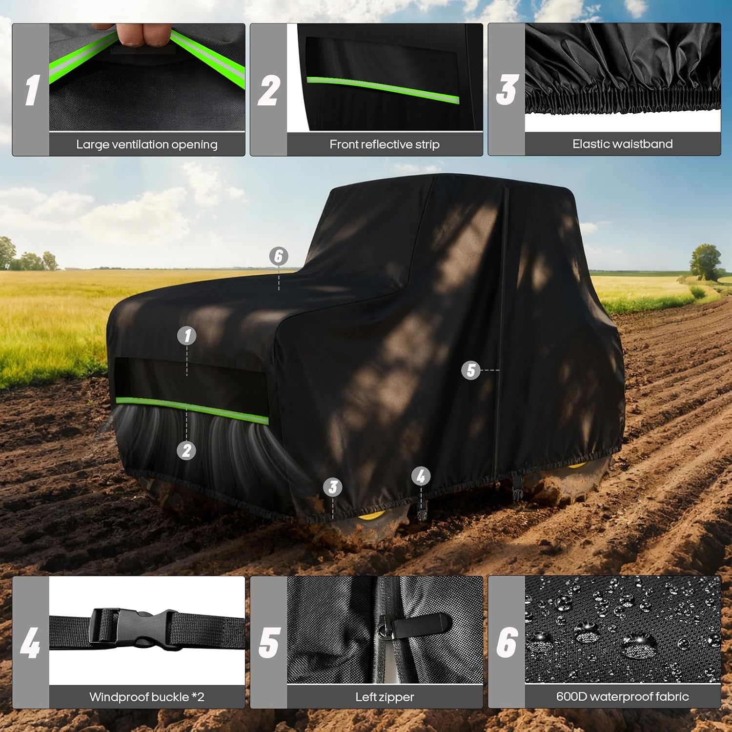 Large Tractor Cover Waterproof Heavy Duty, Fit Most Full Size Utility Tractors, 600D Oxford Tractors Cover for Snow Rain Dust Protection w/Air Vent & Reflective Strips (165'L x 87'W x 110'H)