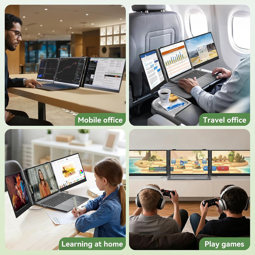Blackview DCM8 Triple Laptop Screen Extender,15.6' 1080P FHD IPS Portable External Screen,Two Cable USB C Travel for 14-17'' Laptop,Plug & Play Compatible with Windows/Mac/Chrome OS/Mobile Devices