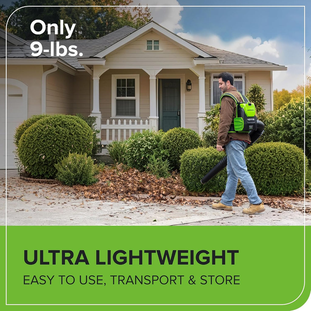 Greenworks 40V (660 CFM / 165 MPH) Brushless Backpack Leaf Blower, High Power for Yards, Driveways, Patios, Includes 5.0Ah Battery & 5A Rapid Charger