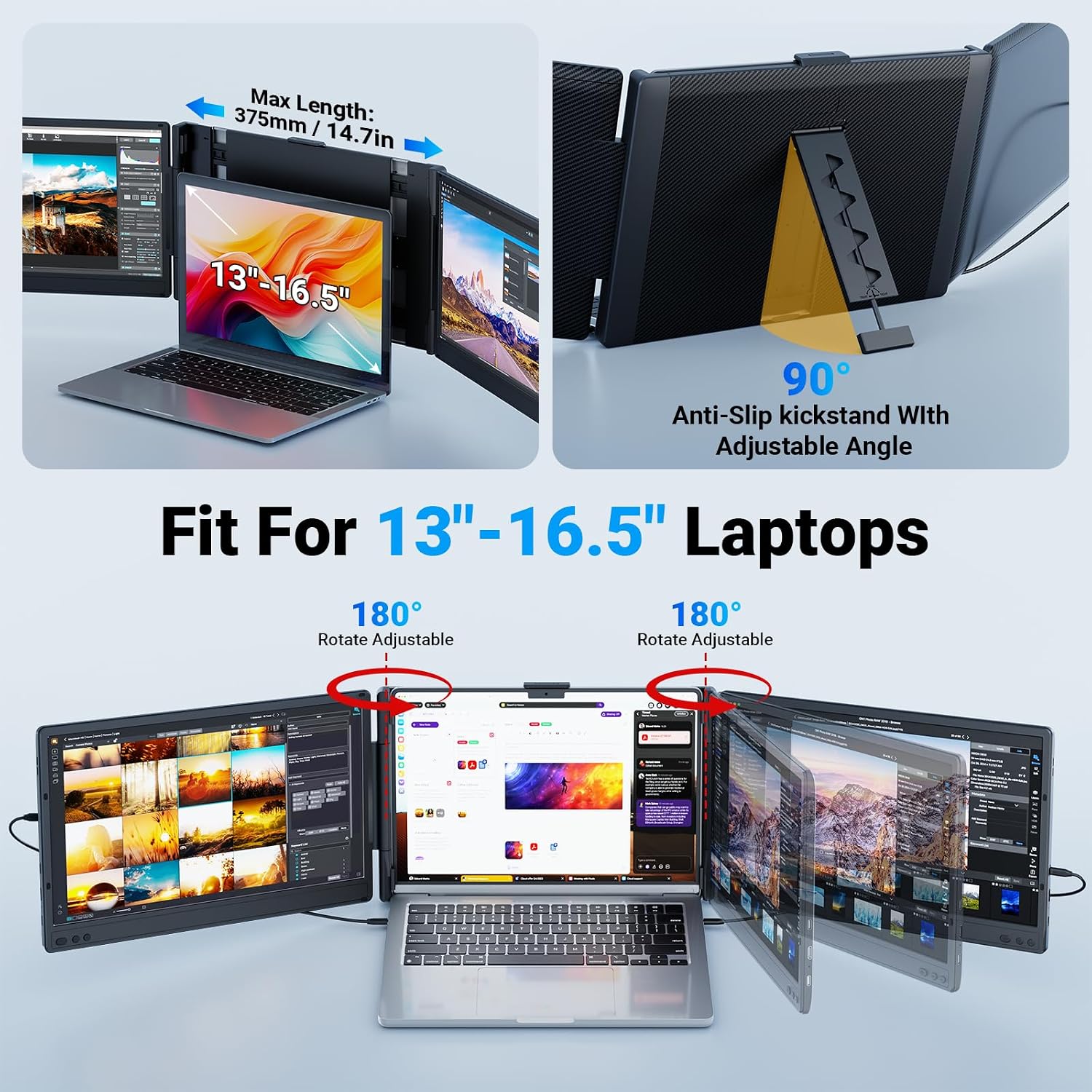 Ygretyrjh Laptop Screen Extender, 14' Triple Portable Monitor for Laptop, 1080P FHD IPS Screen Extender Monitors for 13'-17', Travel Monitor for Mac/Windows/Chrome, Built-in Speakers