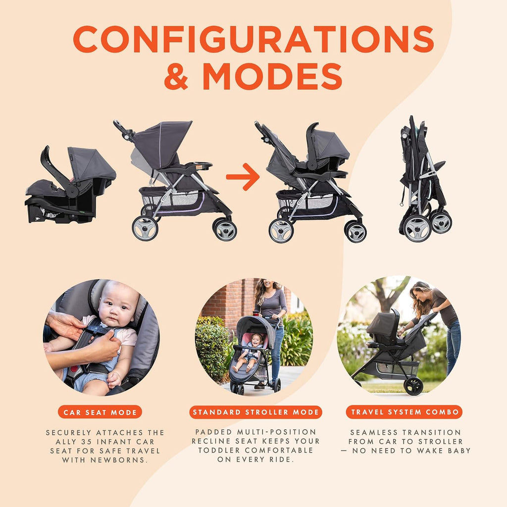 Baby Trend EZ Ride 35 Travel System, Stroller and Infant Car Seat Combo, Sophia - Lightweight and Foldable Compact Design with One Hand Fold and Adjustable Handle