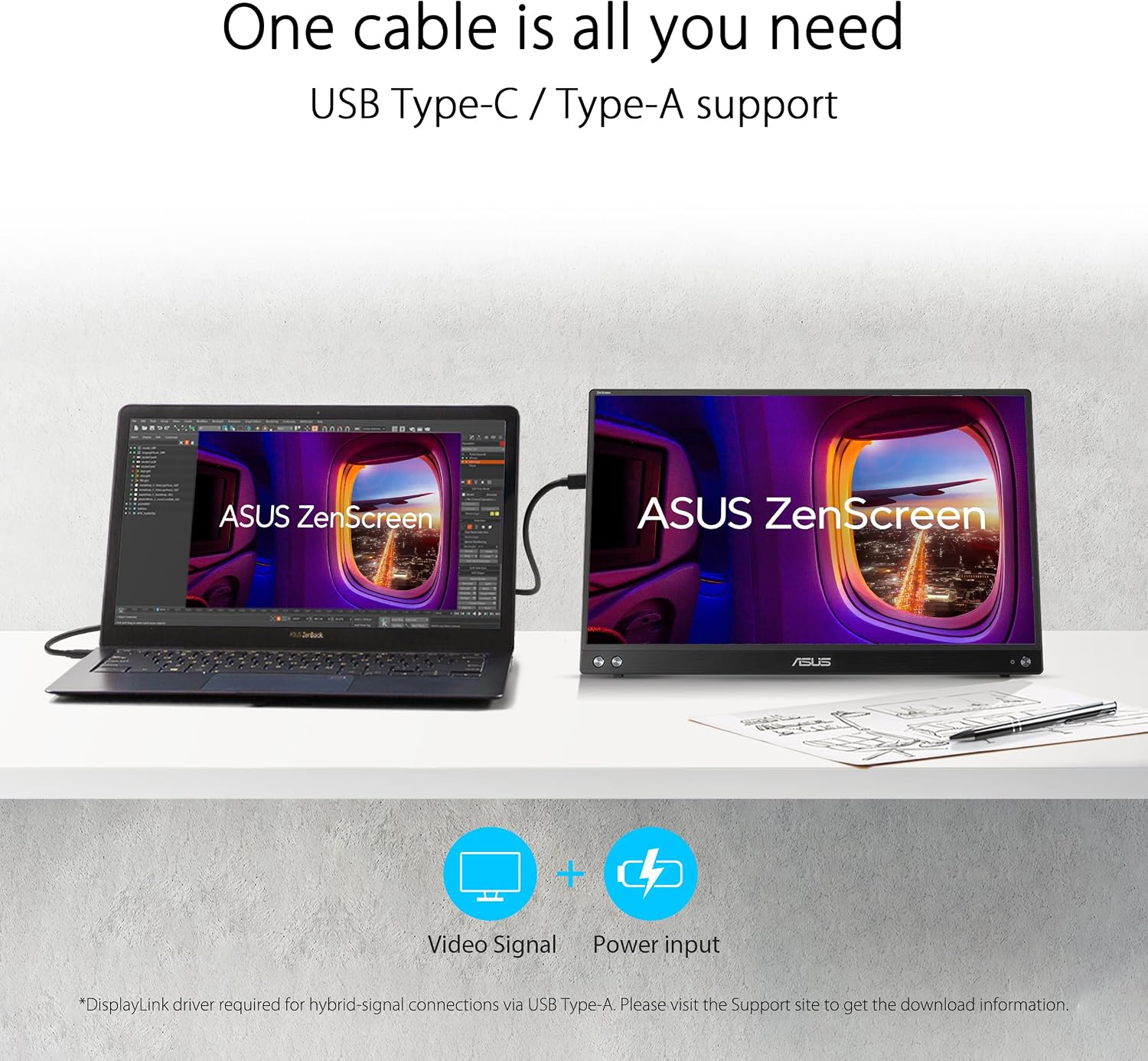 ASUS ZenScreen 15.6' 1080P Portable Monitor (MB16ACVR) - Full HD, IPS, Eye Care, USB-C Power Delivery Monitor (Renewed)
