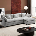 Ihanherry 111.4' L Shaped Modern Sofa Modular Sectional Cloud Couch with Ottoman, 4-Seat Chenille Deep Seat Sofa with Pillow for Living Room, Bedroom and Apartment, Grey