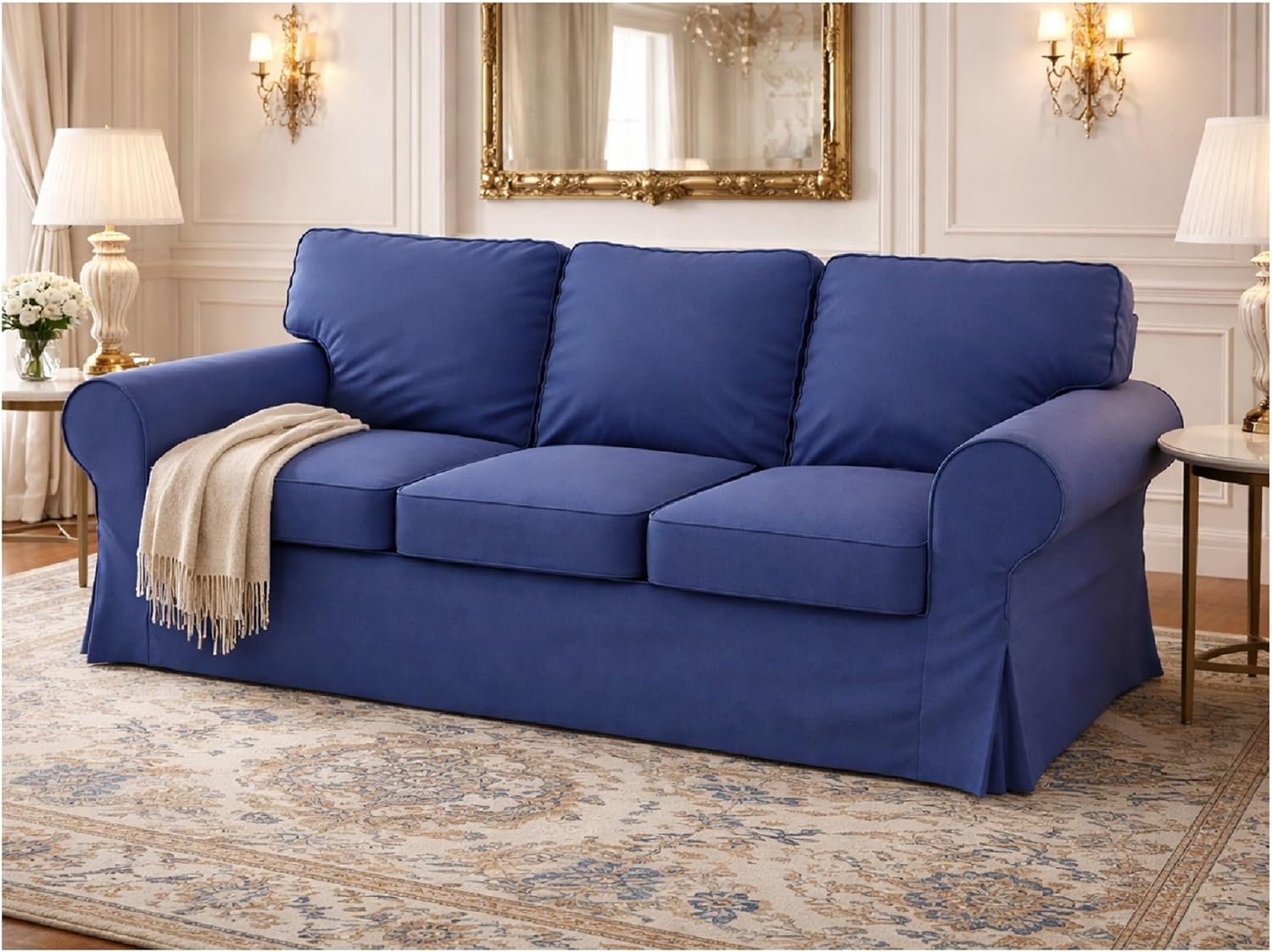 Heavy Duty UPPLAND (Not EKTORP) Sofa Cover Replacement Compatible with IKEA UPPLAND 3 Seat Sofa, Loveseat, Armchair, Sectional Corner, or Footstool Slipcover Only (Uppland 3 Cotton Blue)