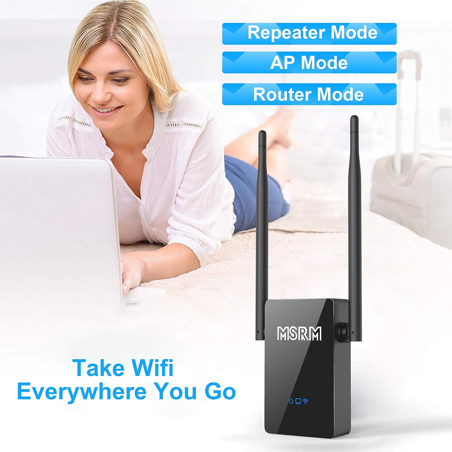 MSRM US302 Wi-Fi Extender with 360 Degree 300Mbps Full WiFi Covering with High Gain Dual External Antennas High Gain Conventivity