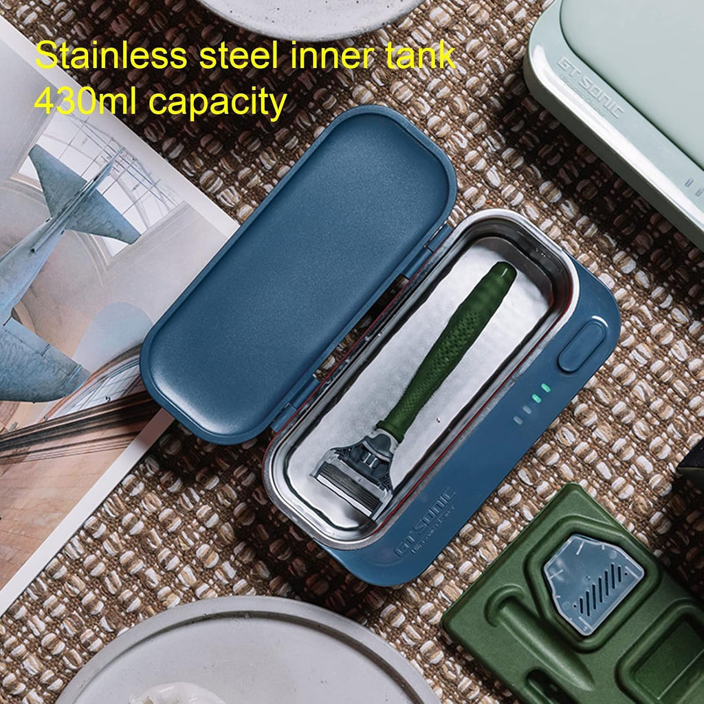 TXTC Small Ultrasonic Cleaner Solution Rechargeable Jewelry Cleaner,Ultrasonic Washing Machine for Jewellery, Watch, Glasses Cleaning,with Jewelry Basket-430ml (Color : White)